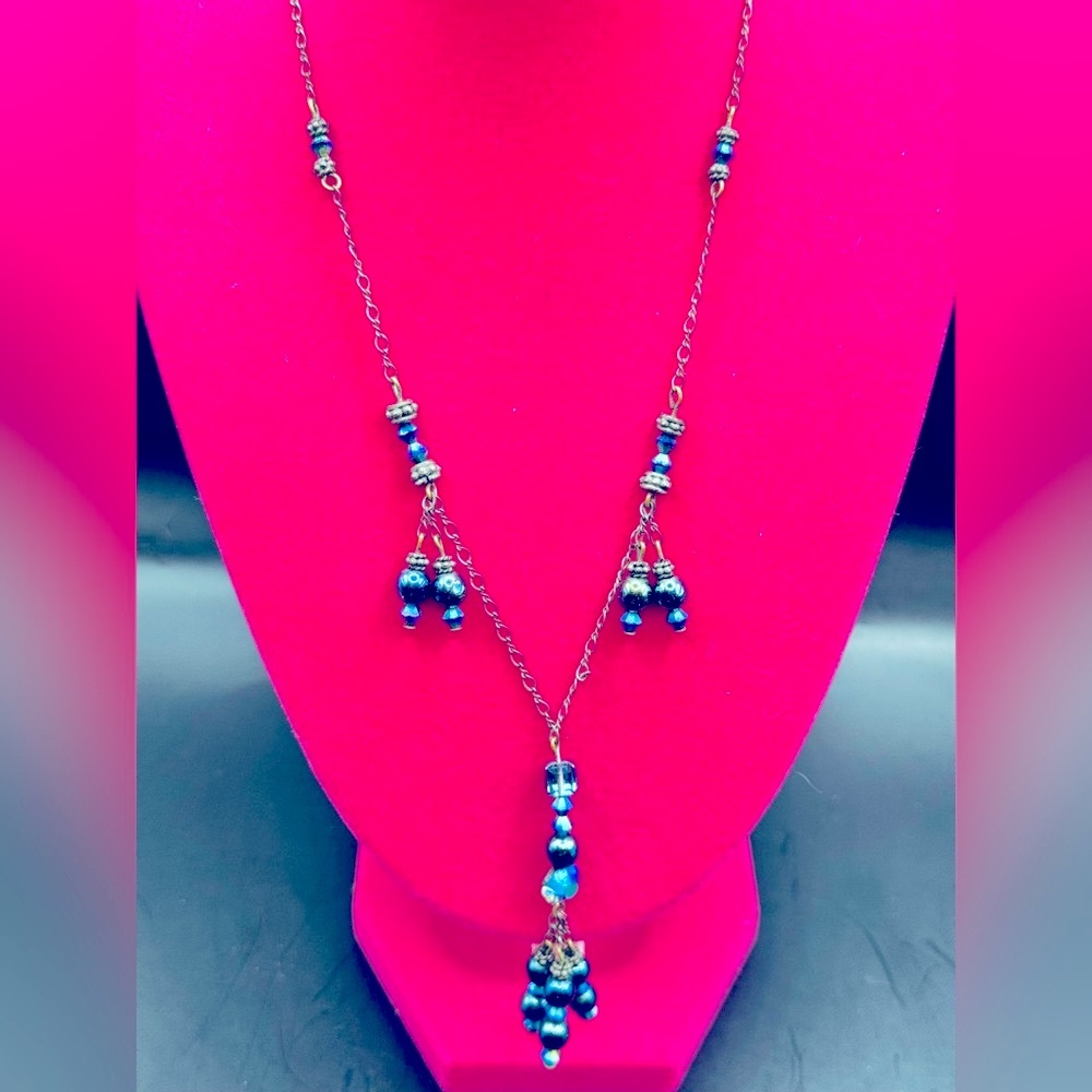 Antique Sterling Blue Glass Lariat Necklace